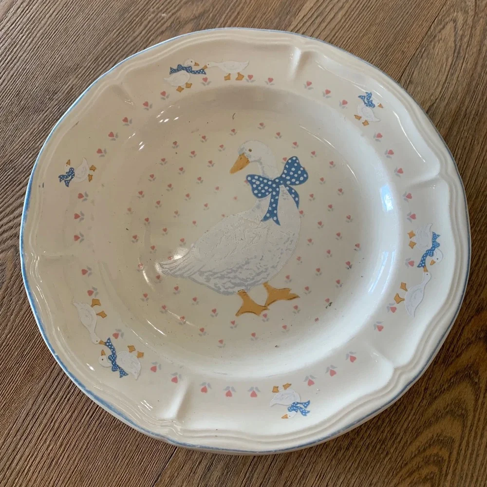 Brick Oven Stoneware Aunt Rhody Goose Dinner Plates Set of 4 Scalloped 10.25
